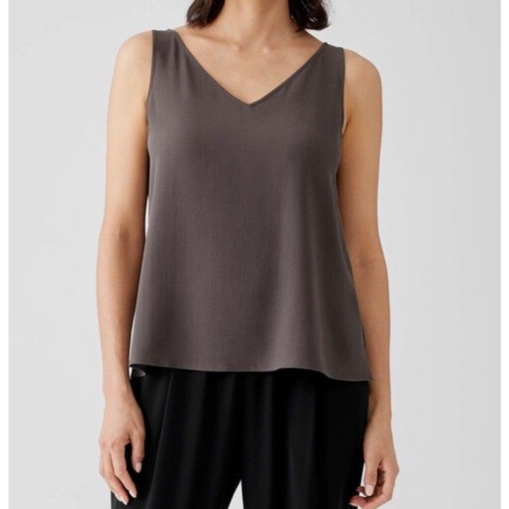 NWOT Eileen Fisher Heavyweight Silk Georgette Crepe Tank Brown Taupe Sz M